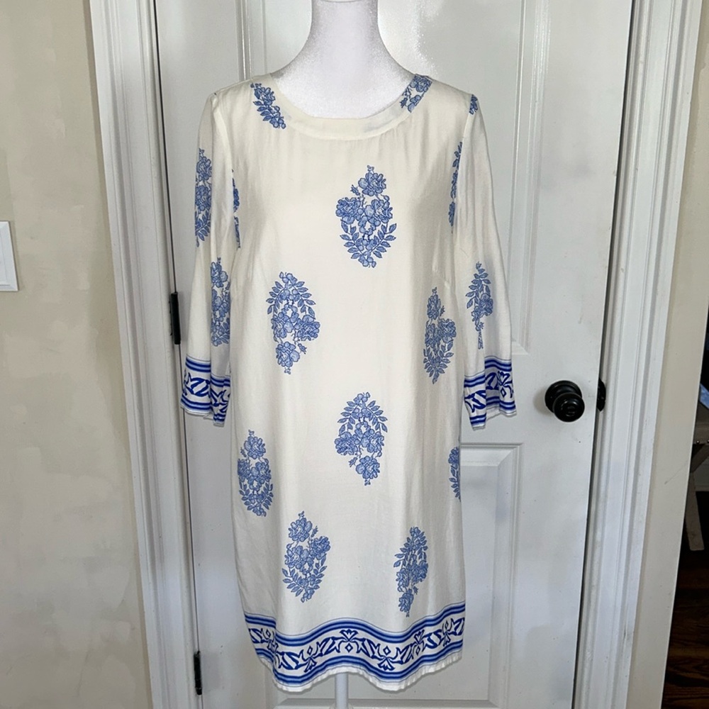 GLAM white and blue 💯 cotton dress